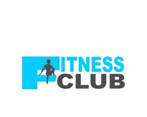 Sporty woman silhouette. Fitness club text. Emblem for sport club.