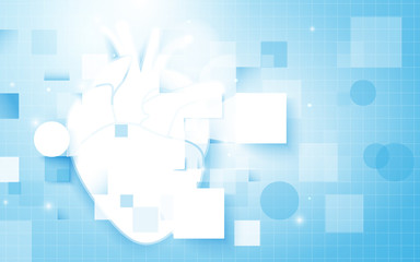 Heart and Abstract rectangles with science concept on soft blue background