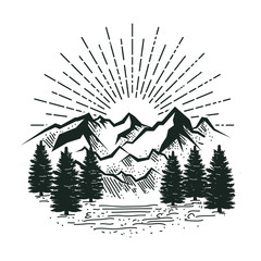 mountain and forest illustration