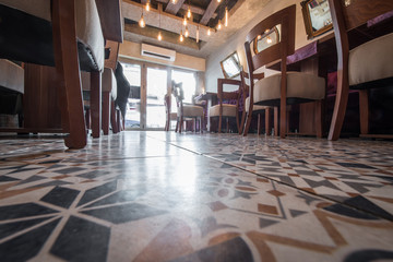Tile floor in restaurant interior