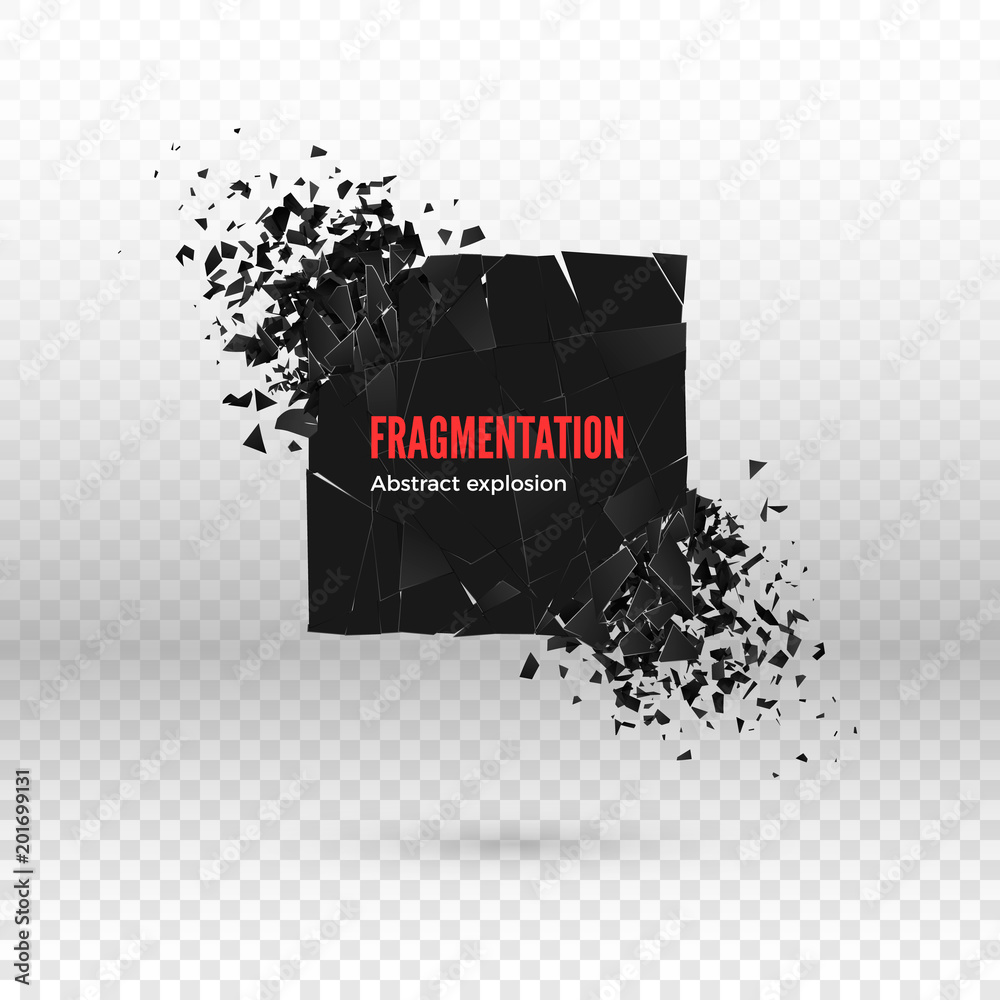 Wall mural shatter and destruction dark square effect. abstract cloud of pieces and fragments after explosion. 