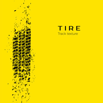 Dirt track from the car wheel protector. Tire track silhouette. Grunge tire track. Black tire track. Vector illustration isolated on yellow background