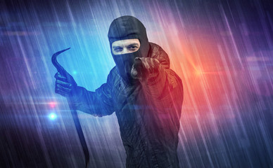 Burglar in action with colorful concept.