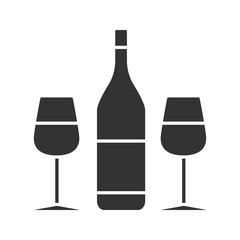 Wine and two glasses glyph icon