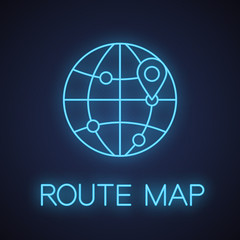 International route map neon light icon
