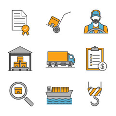 Cargo shipping color icons set