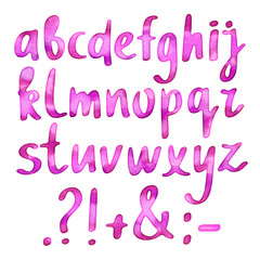 Hand drawn watercolor brush whiting alphabet, font, letters