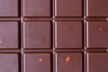 chocolate closeup background. Cell chocolate bars with almonds.