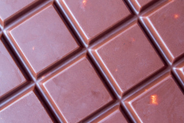 chocolate closeup background. Cell chocolate bars with almonds.