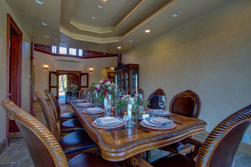 Dining room with Beautifully served table.