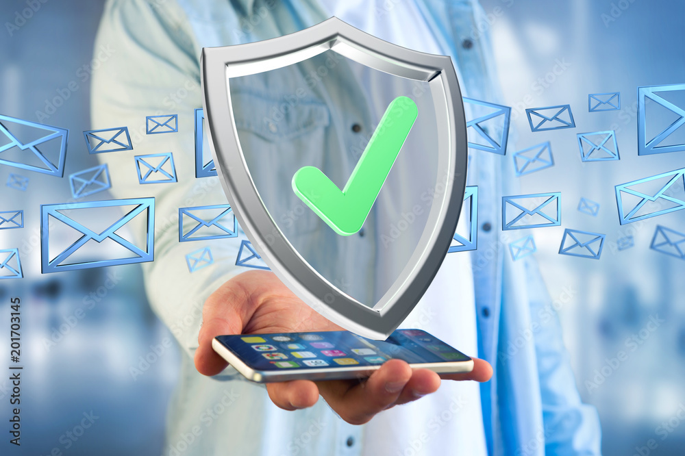 Poster shield symbol displayed on a futuristic interface - 3d rendering
