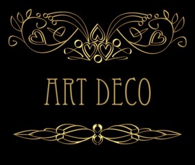 Art deco calligraphic golden design elements, curly patterns with 3d effect
