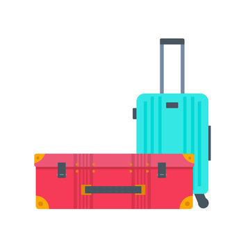 Different types of baggage, luggage, suitcase isolated on white background.