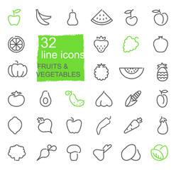 Contour icons of vegetables and fruit