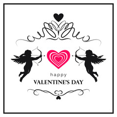Flourish Valentine's day card with cupids. Valentine's day logo, symbol, sign, icon.