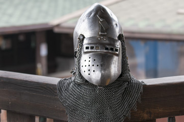 Armour of the medieval knight. Metal protection of the soldier against the weapon of the opponent