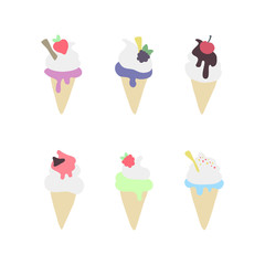 Collection of 6 vector ice cream illustrations isolated on white background.