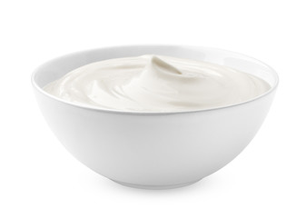 sour cream in glass, mayonnaise, yogurt, isolated on white background, clipping path, full depth of...