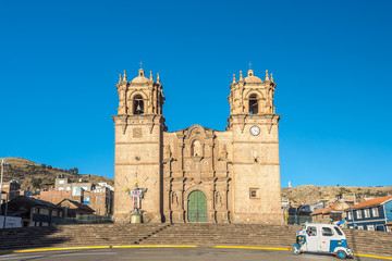 Fototapeta na wymiar Puno Cathedral, the landmark of Puno, Peru.