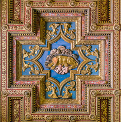 Fototapeta na wymiar Capitoline Wolf wooden icon on the ceiling Basilica of Santa Maria in Ara Coeli, in Rome, Italy.