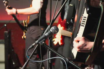 Fototapeta premium Musicians on stage in bar