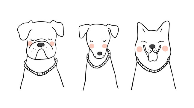 Vector Illustration Character Outline Design Portrait Of Dog Different Pose Draw Doodle Style Stock Vector Adobe Stock