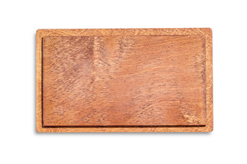 Wooden natural blackboard signboard, sign, piece painted plywood, rustic background for text, isolated on white background, top view, mock up, copy space
