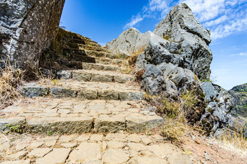 staircase sky clouds stone