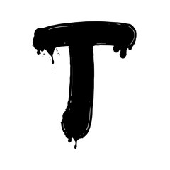 Blot letter T black and white vector illustration