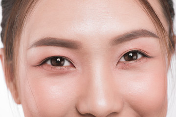 Close up of asian eye woman eyebrow eyes lashes