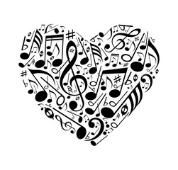 Abstract heart of musical notes
