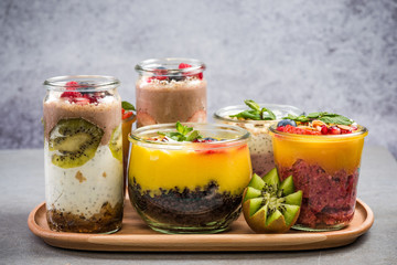 Ripe fruits and superfoods jars