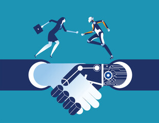 Business human and robot. Concept business artificial intelligence illustration. Vector technology. - obrazy, fototapety, plakaty