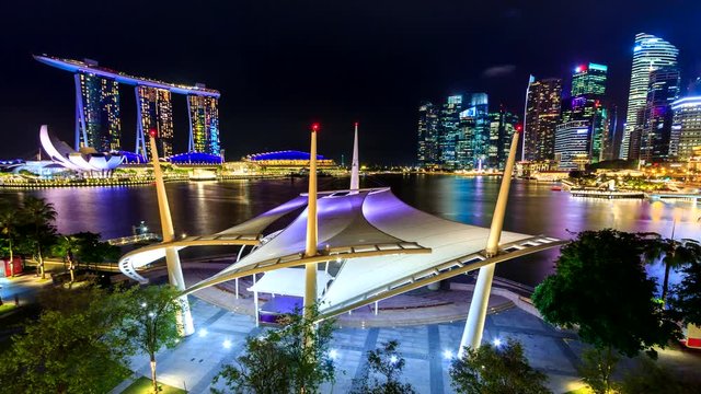 Night Cityscape Of Singapore 4K Time Lapse