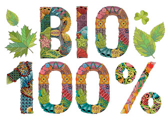 BIO 100 percent. Vector decorative zentangle object