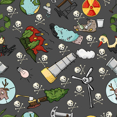 seamless pattern on the theme of ecology the pollution of the earth black background