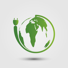 ecology concept,green eco power plug with green earth.vector illustrator