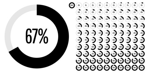 Set of circle percentage diagrams from 0 to 100 ready-to-use for web design, user interface (UI) or infographic - indicator with black