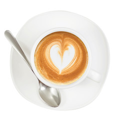 White cup and saucer coffee capuccino  heart spoon