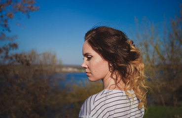 girl with long hair sunny portrait