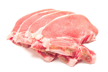 Raw pork chop meat isolated on white