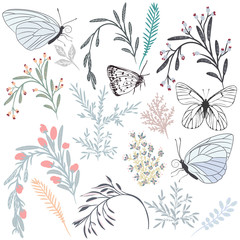 Beautiful collection of vector florals and butterflies