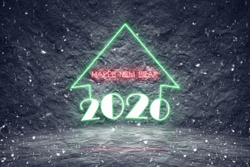 Snowing 2020 christmas holiday with colorful neon lights