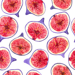 Fig slices watercolor seamless pattern, element for design.