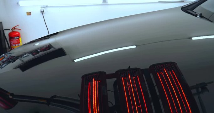 Red ceramic lamps, black auto, car workshop car wash machines.