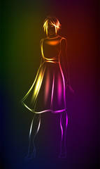 Hand-drawn fashion model from a neon. A light girl's. Fashion illustration.