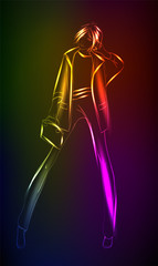 Hand-drawn fashion model from a neon. A light girl's. Fashion illustration.