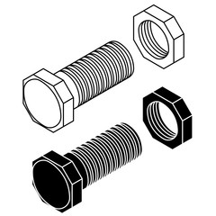 Bolt with nut. Outline drawing