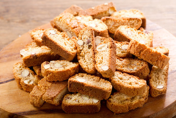 italian cantuccini cookies on wooden table