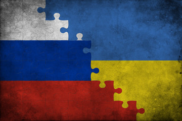 Russia And Ukraine Flags In Puzzle